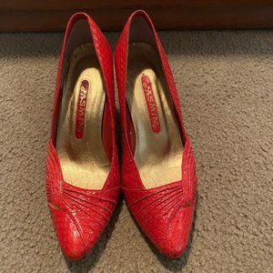 Red Snake Skin Pointed Toe Heels